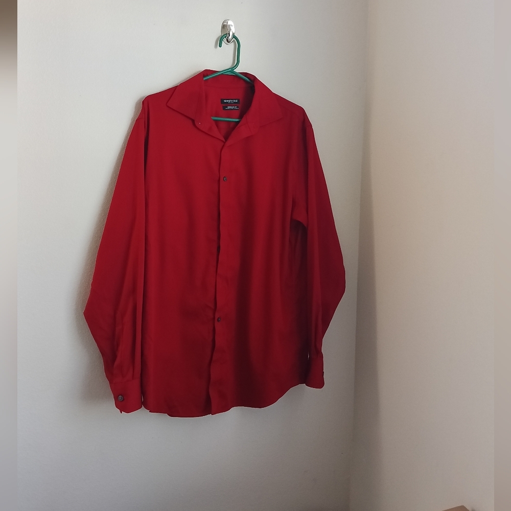 Kenneth Cole Shirt Men 16 34/35 L Classic Red Button Down Special Events Office